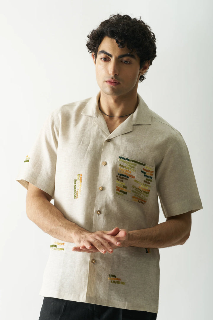 Classical Elegance - Hand Embroidered Unisex Pure Linen Shirt