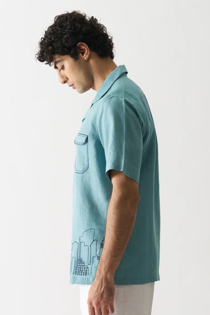 Downtown Dreams - Hand Embroidered Unisex Pure Linen Shirt