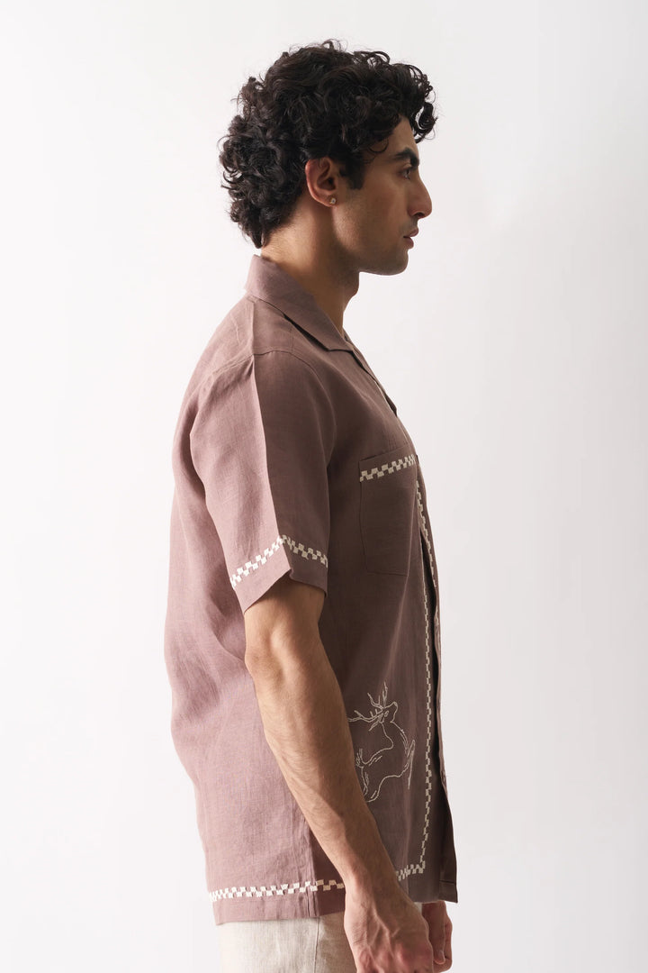 Deer's Delight - Hand Embroidered Unisex Pure Linen Shirt