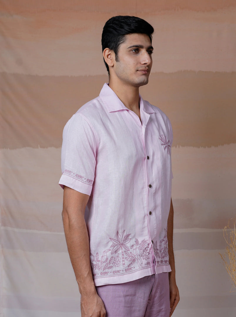 Botanical Breeze - Hand Embroidered Unisex Linen Shirt