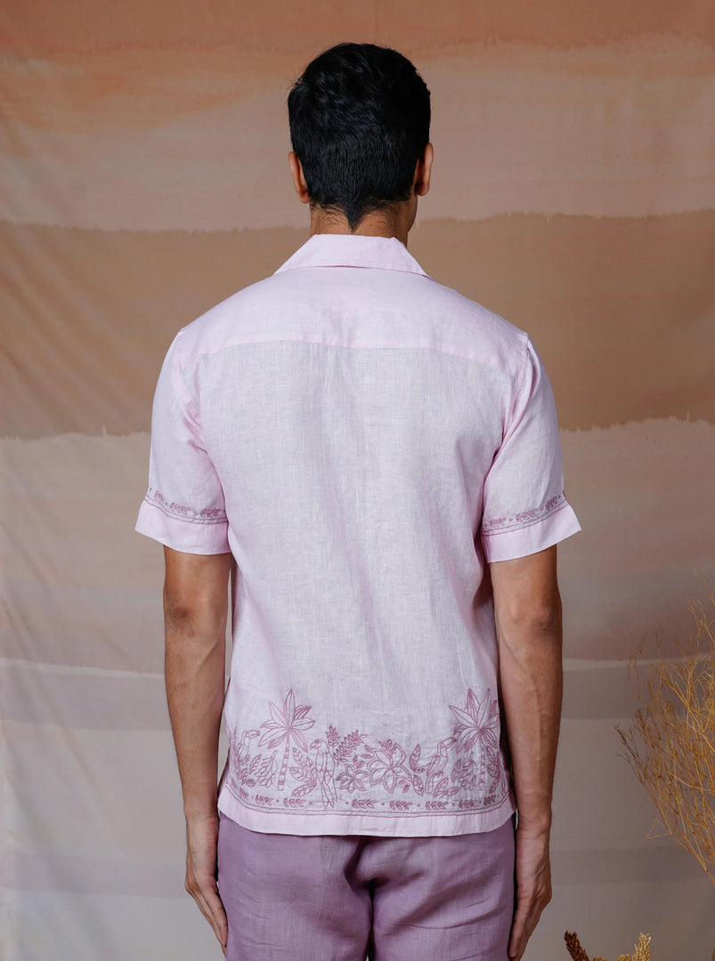 Botanical Breeze - Hand Embroidered Unisex Linen Shirt