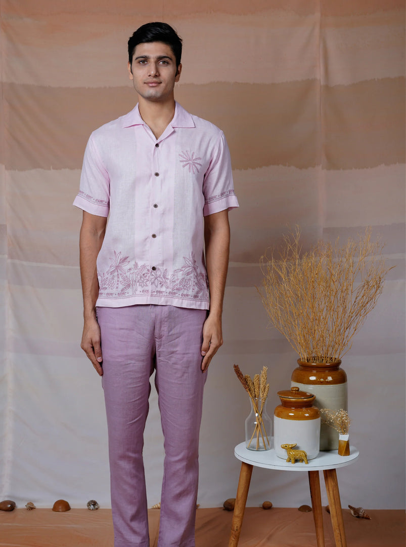 Botanical Breeze - Hand Embroidered Unisex Linen Shirt