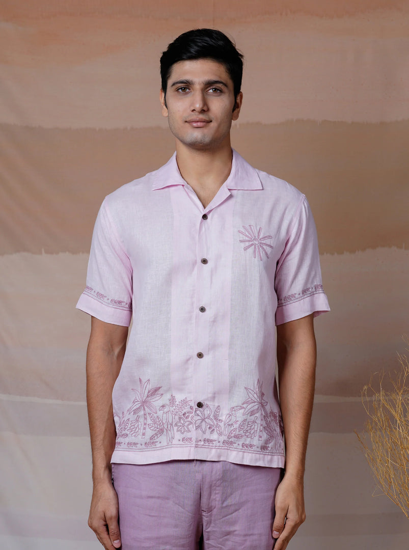 Botanical Breeze - Hand Embroidered Unisex Linen Shirt