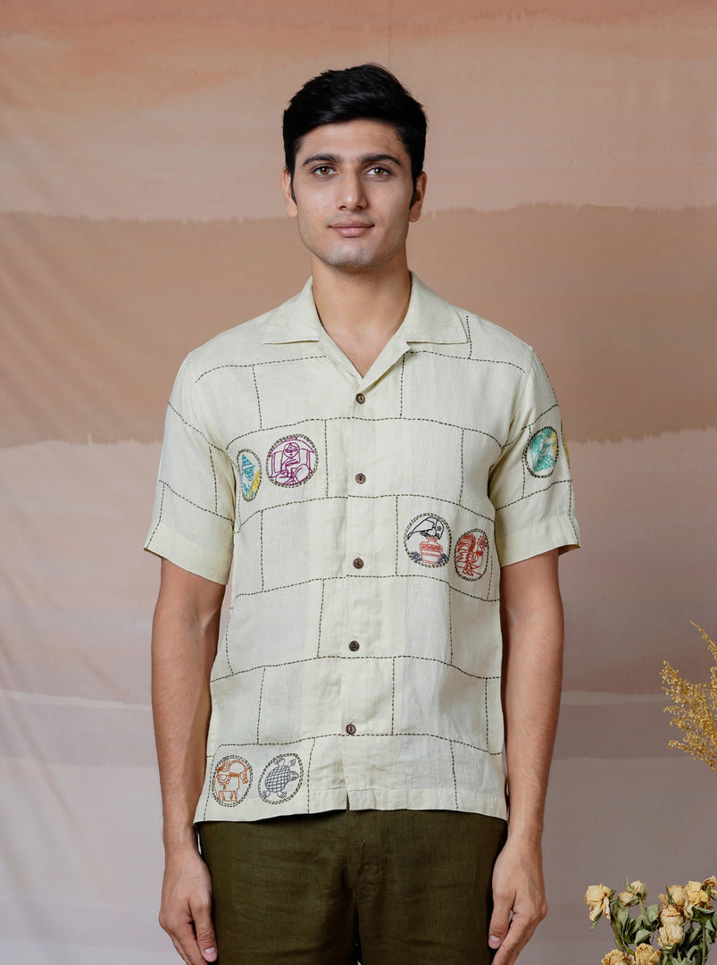 Cultural Tales - Hand Embroidered Unisex Linen Shirt