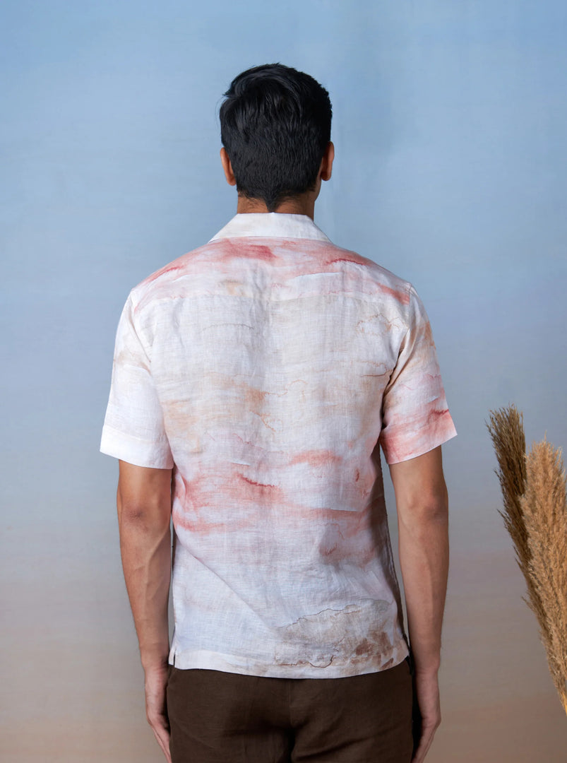 Evening Chorus - Hand Embroidered Unisex Printed Linen Shirt