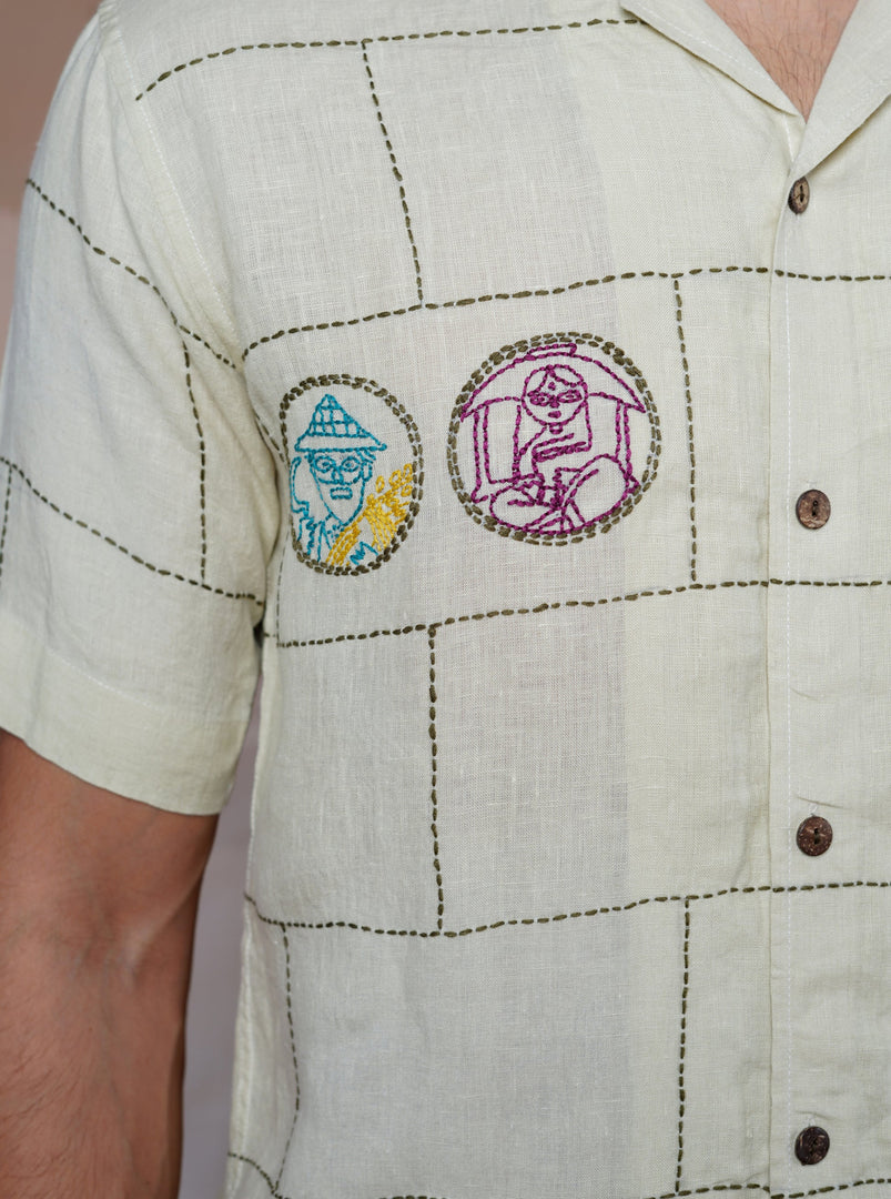 Cultural Tales - Hand Embroidered Unisex Linen Shirt