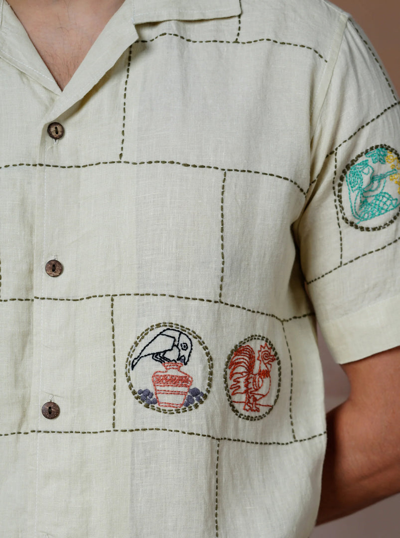Cultural Tales - Hand Embroidered Unisex Linen Shirt