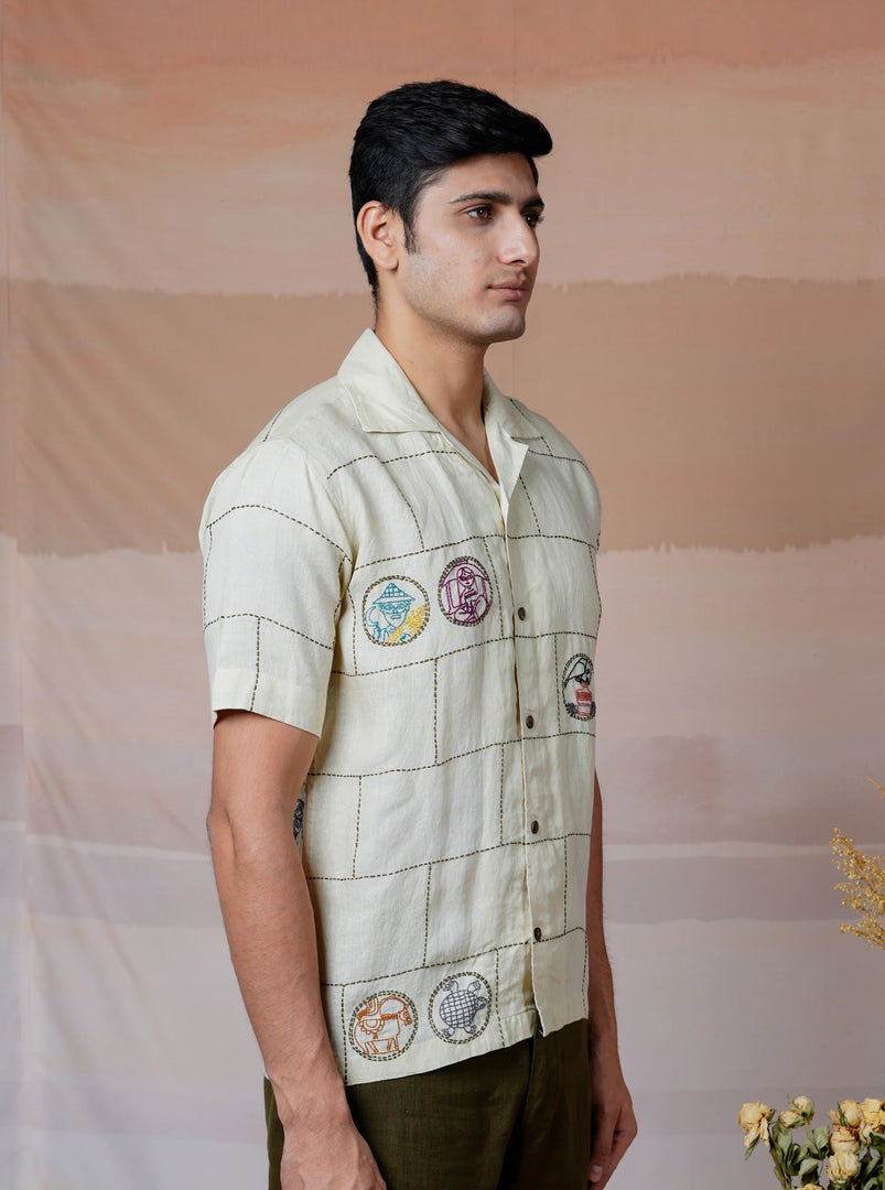 Cultural Tales - Hand Embroidered Unisex Linen Shirt