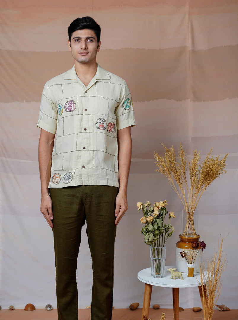 Cultural Tales - Hand Embroidered Unisex Linen Shirt