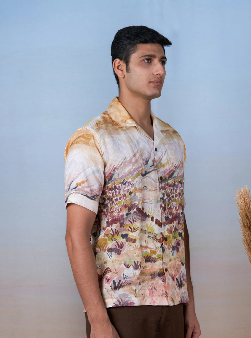 Rooster Meadow Yellow - The Cultura Earth-Toned Linen Shirt – Art, Craft, and Comfort