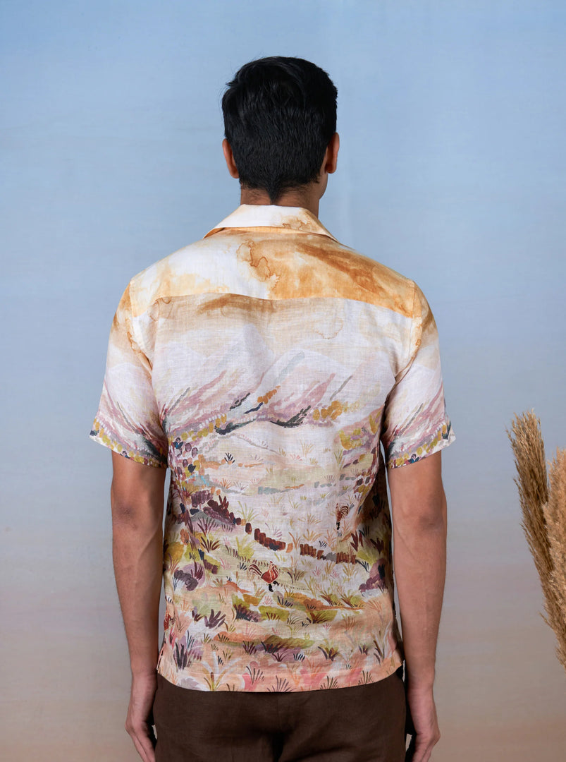 Rooster Meadow Yellow - The Cultura Earth-Toned Linen Shirt – Art, Craft, and Comfort