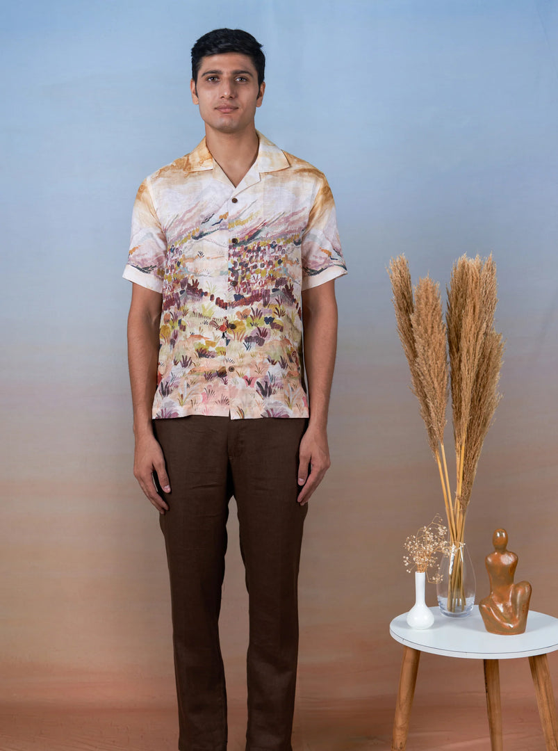 Rooster Meadow Yellow - The Cultura Earth-Toned Linen Shirt – Art, Craft, and Comfort