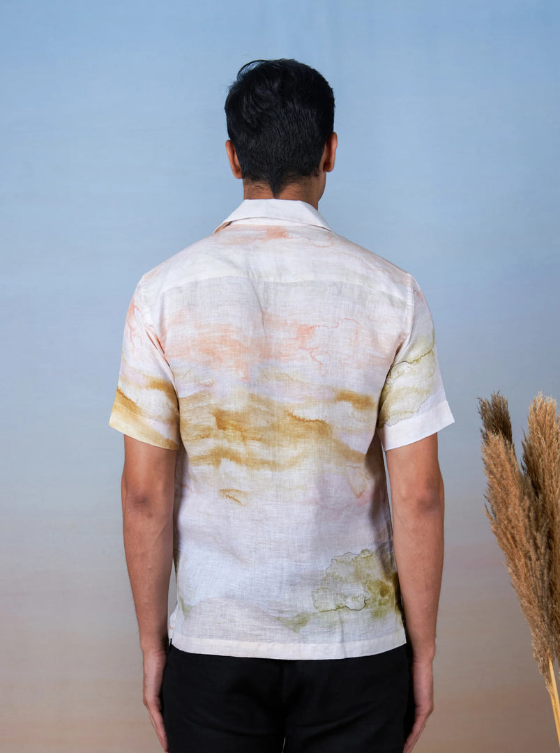 Whispering Branches - Hand Embroidered Unisex Printed Linen Shirt