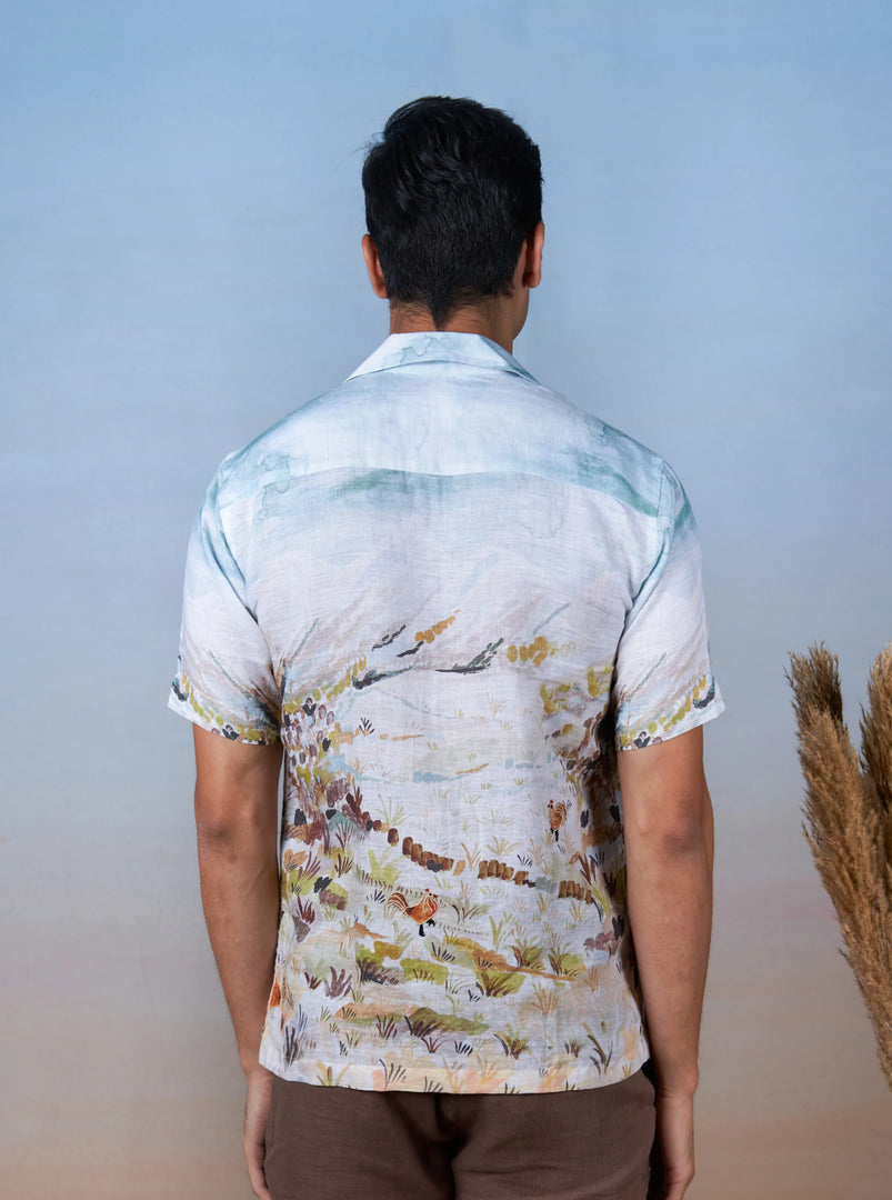 Rooster Meadow Blue - The Cultura Earth-Toned Linen Shirt – Art, Craft, and Comfort