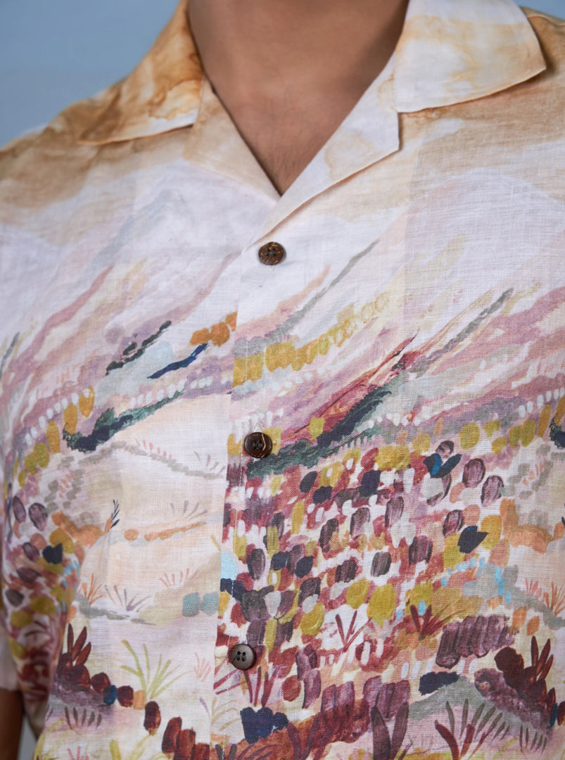 Rooster Meadow Yellow - The Cultura Earth-Toned Linen Shirt – Art, Craft, and Comfort