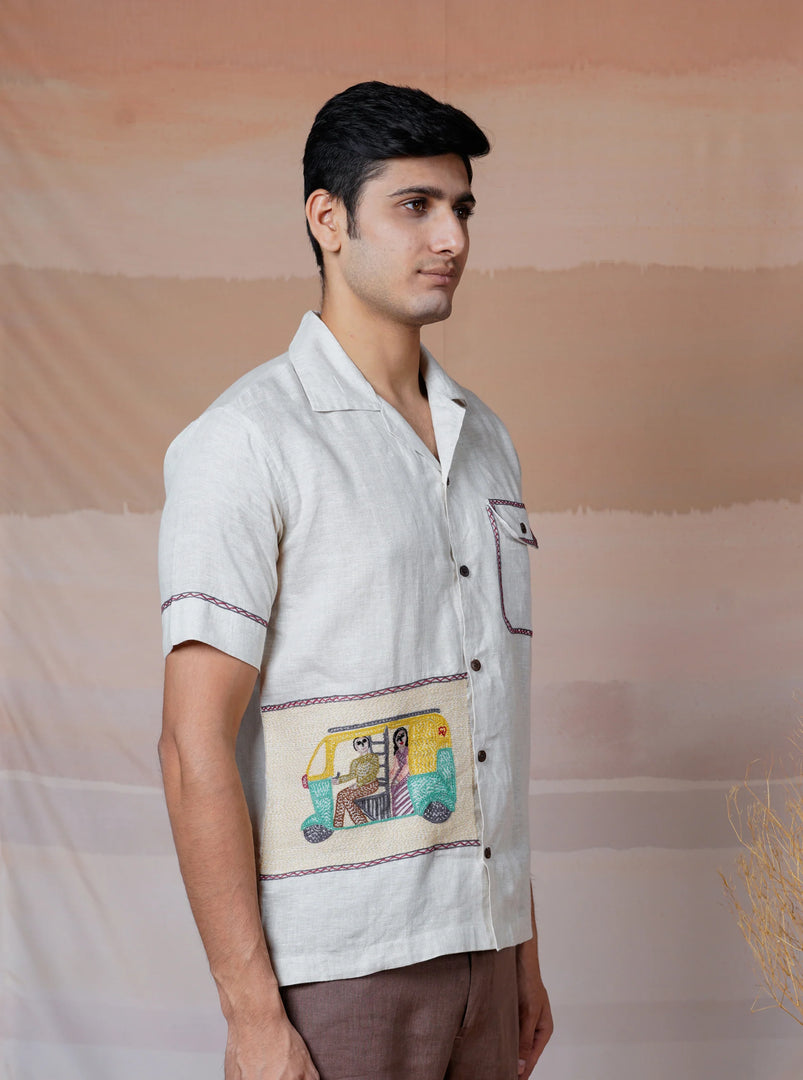 Metro Moments - Hand Embroidered Unisex Linen Shirt