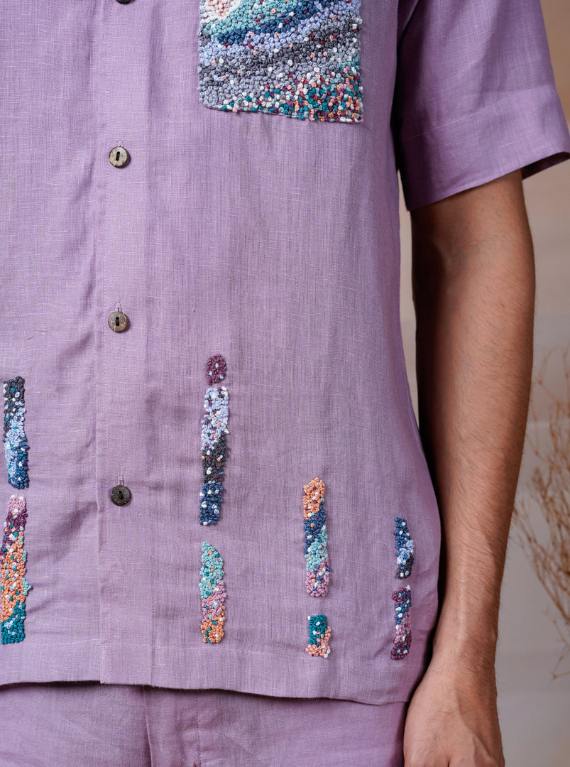Lilac Ascent - Hand Embroidered Unisex Linen Shirt