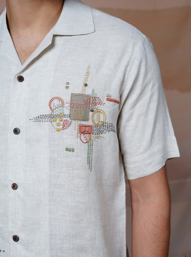 Modern Minimalist - Hand Embroidered Unisex Linen Shirt