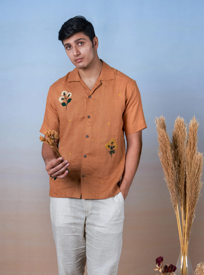 Golden Breeze - Hand Embroidered Unisex Linen Shirt