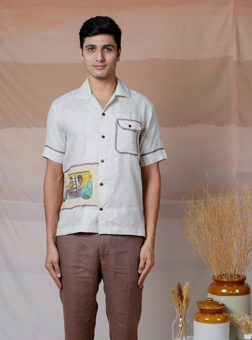 Metro Moments - Hand Embroidered Unisex Linen Shirt
