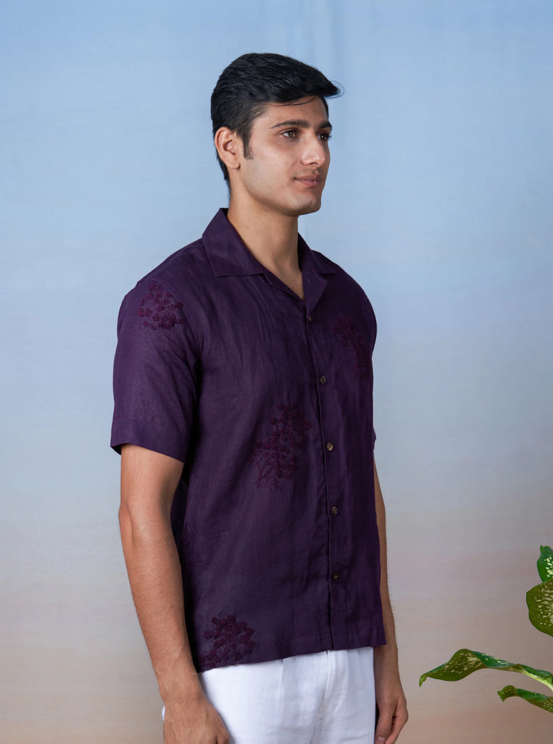 Purple Haze - Hand Embroidered Unisex Linen Shirt
