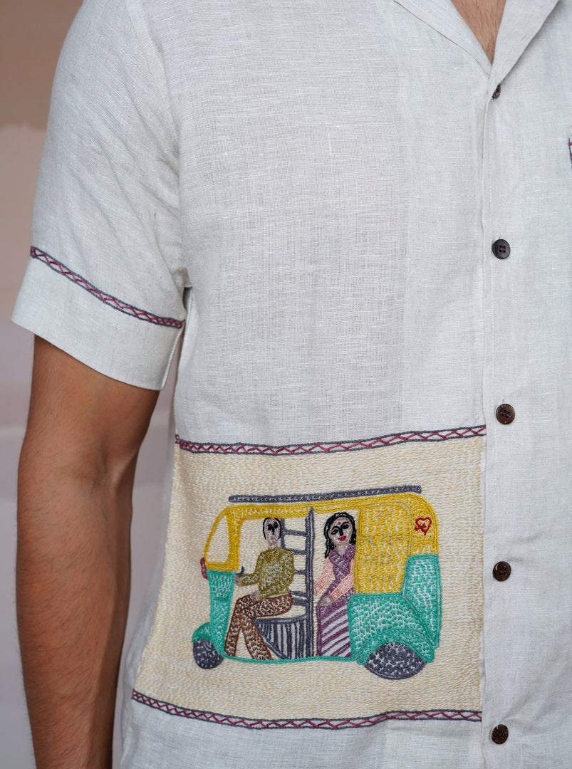 Metro Moments - Hand Embroidered Unisex Linen Shirt