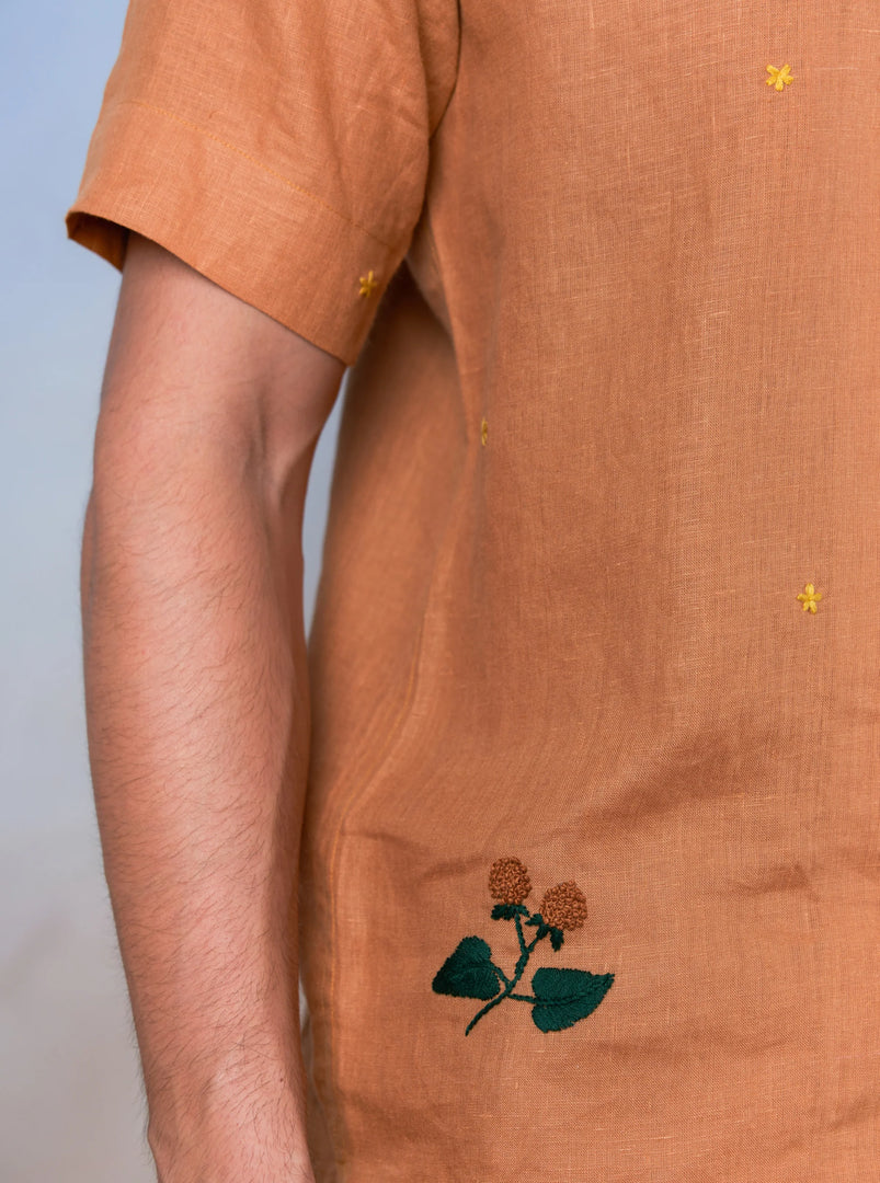 Golden Breeze - Hand Embroidered Unisex Linen Shirt
