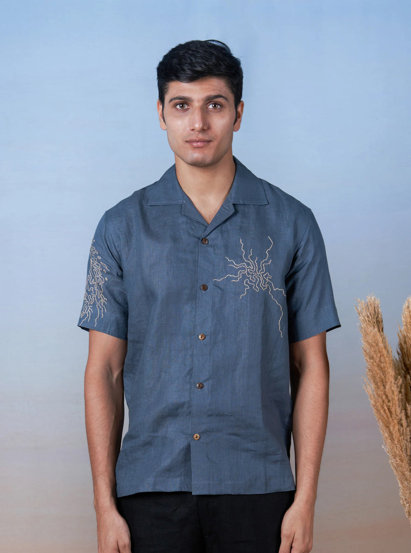 Stormy Skies - Hand Embroidered Unisex Linen Shirt