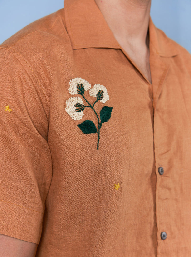 Golden Breeze - Hand Embroidered Unisex Linen Shirt