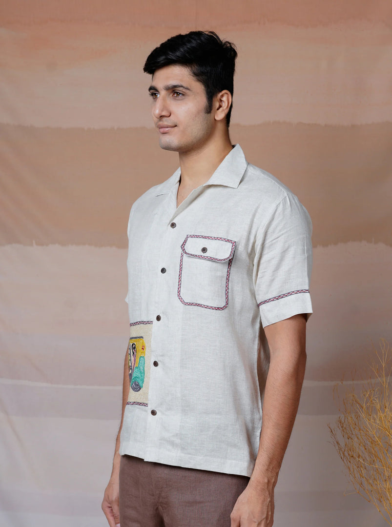 Metro Moments - Hand Embroidered Unisex Linen Shirt