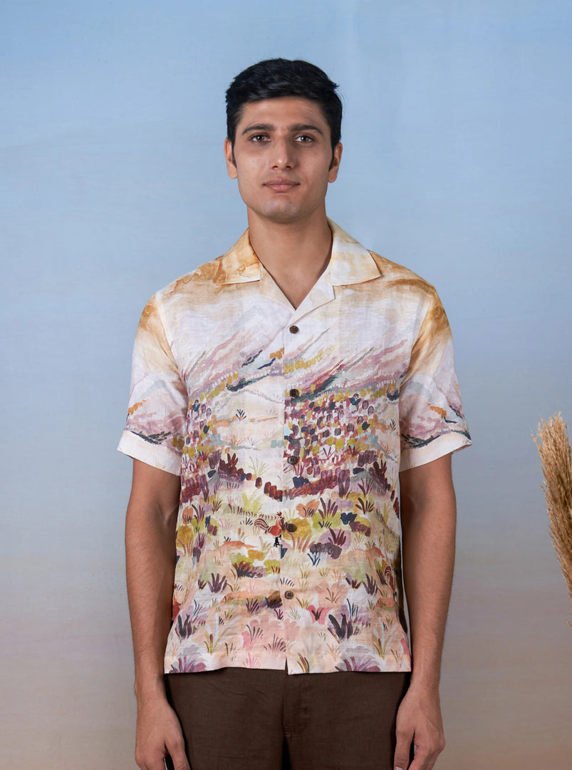 Rooster Meadow Yellow - The Cultura Earth-Toned Linen Shirt – Art, Craft, and Comfort
