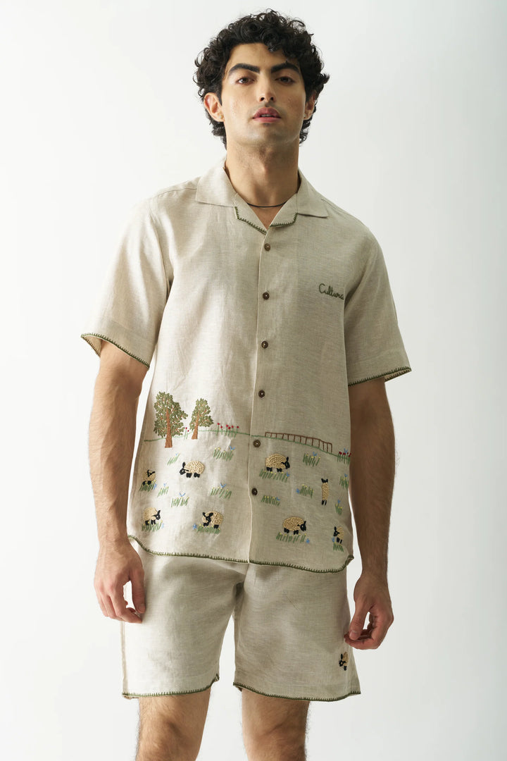 Lazy Sheep - Hand Embroidered Pure Linen Unisex Co-ord Set