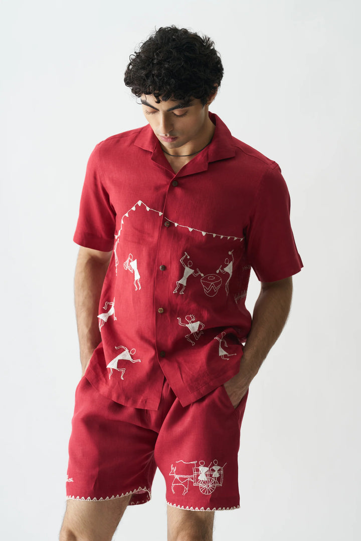 Tribal Tales - Hand Embroidered Pure Linen Unisex Co-ord Set