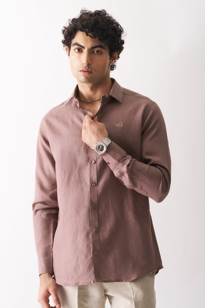 Coffee - Rozzana Full Sleeve Pure Linen Shirt