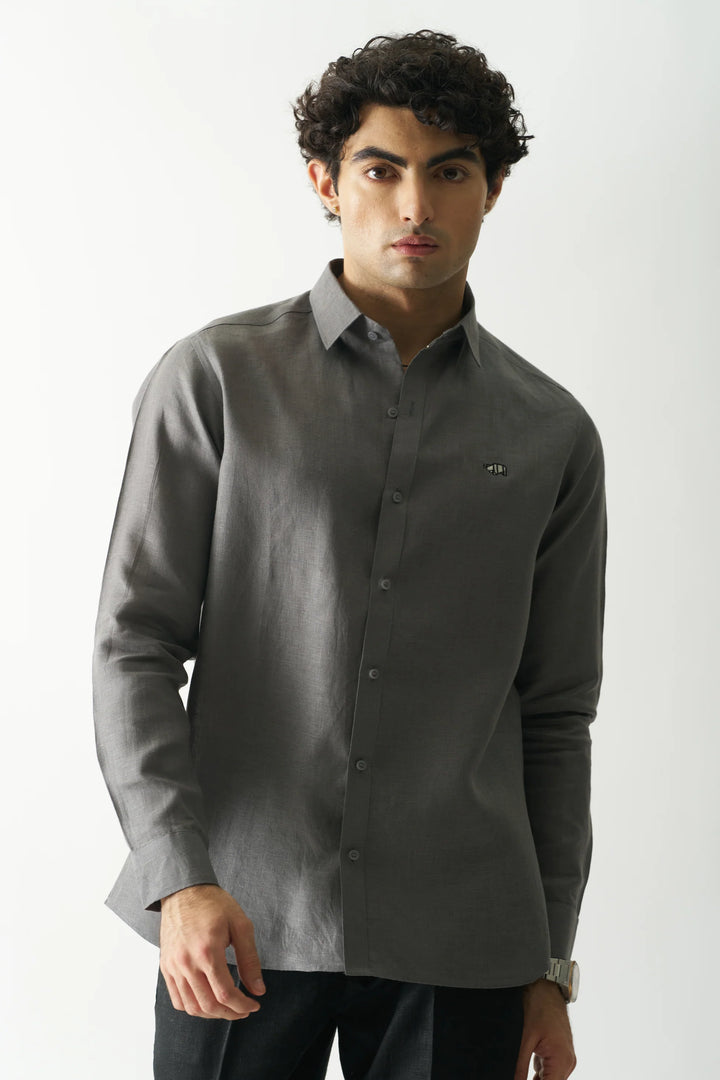 Coal Mine Grey - Rozzana Full Sleeve Pure Linen Shirt