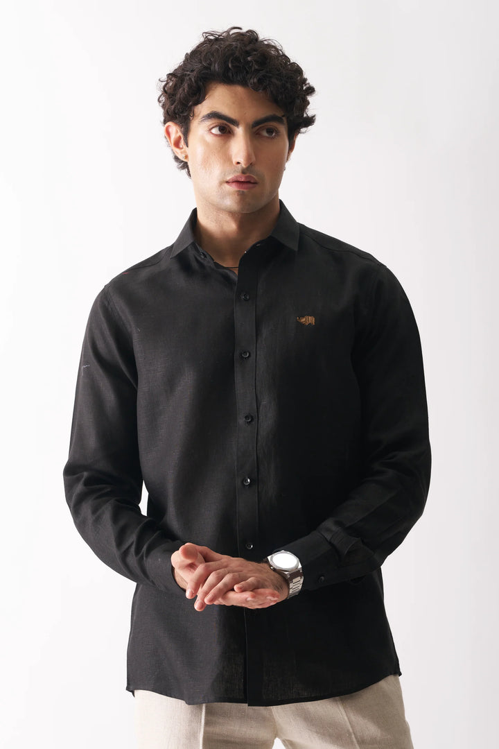 Black - Rozzana Full Sleeve Pure Linen Shirt