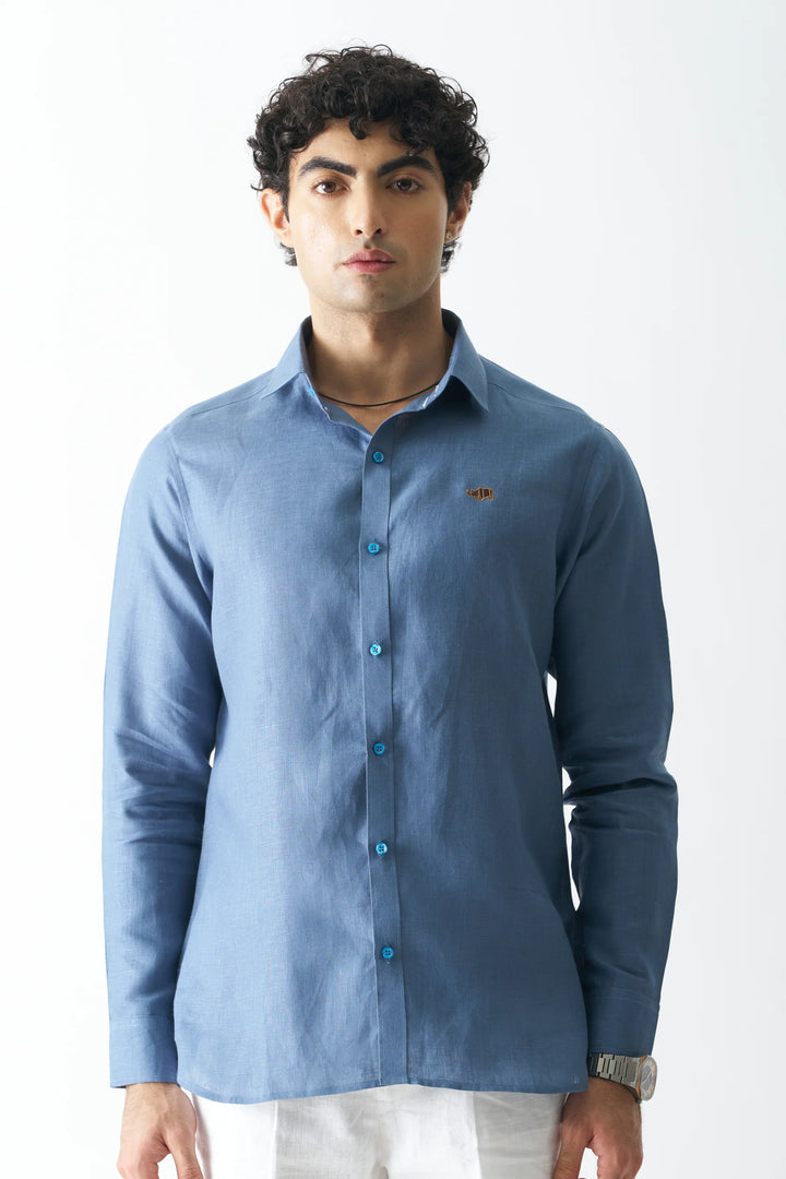 Stormy Sea - Rozzana Full Sleeve Pure Linen Shirt