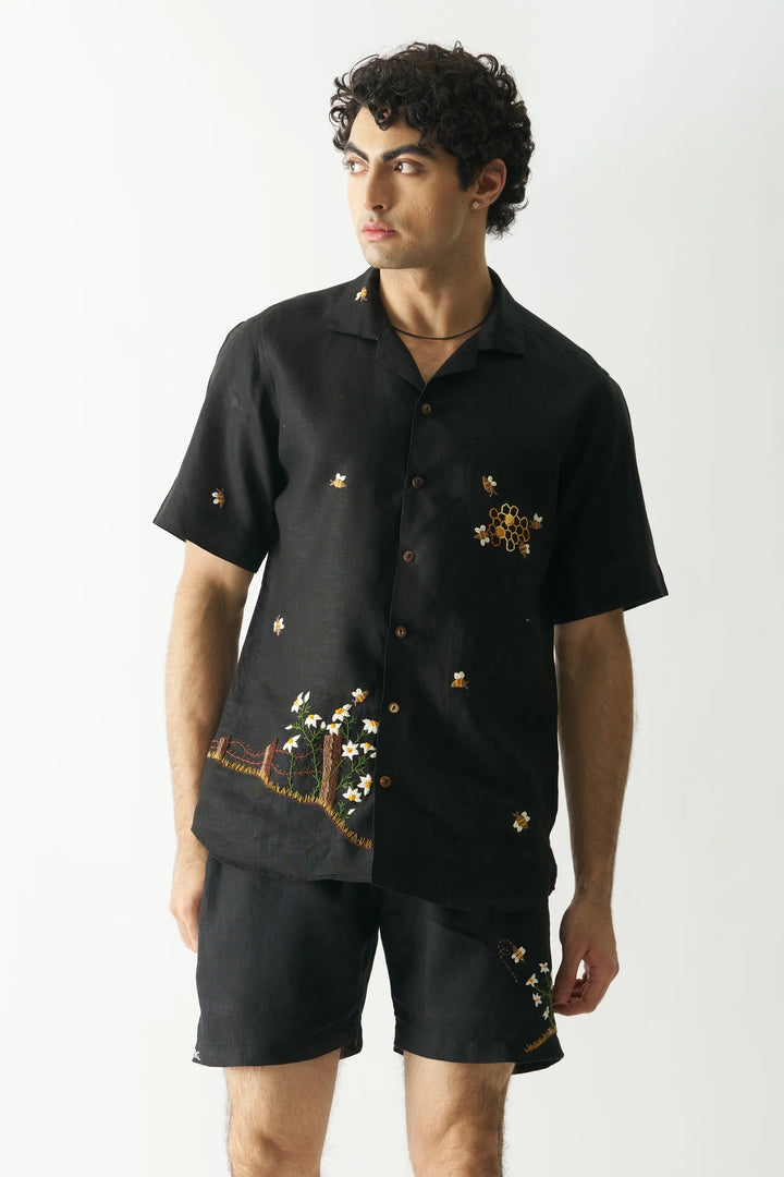Buzzing Bees - Hand Embroidered Pure Linen Unisex Co-ord Set