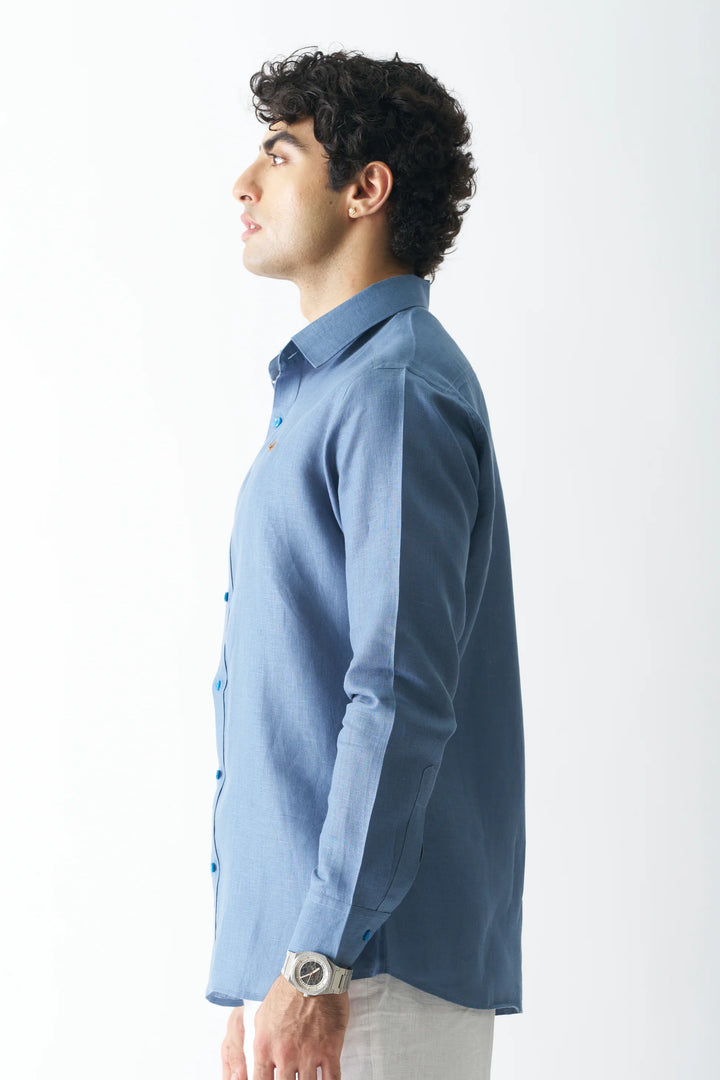 Stormy Sea - Rozzana Full Sleeve Pure Linen Shirt