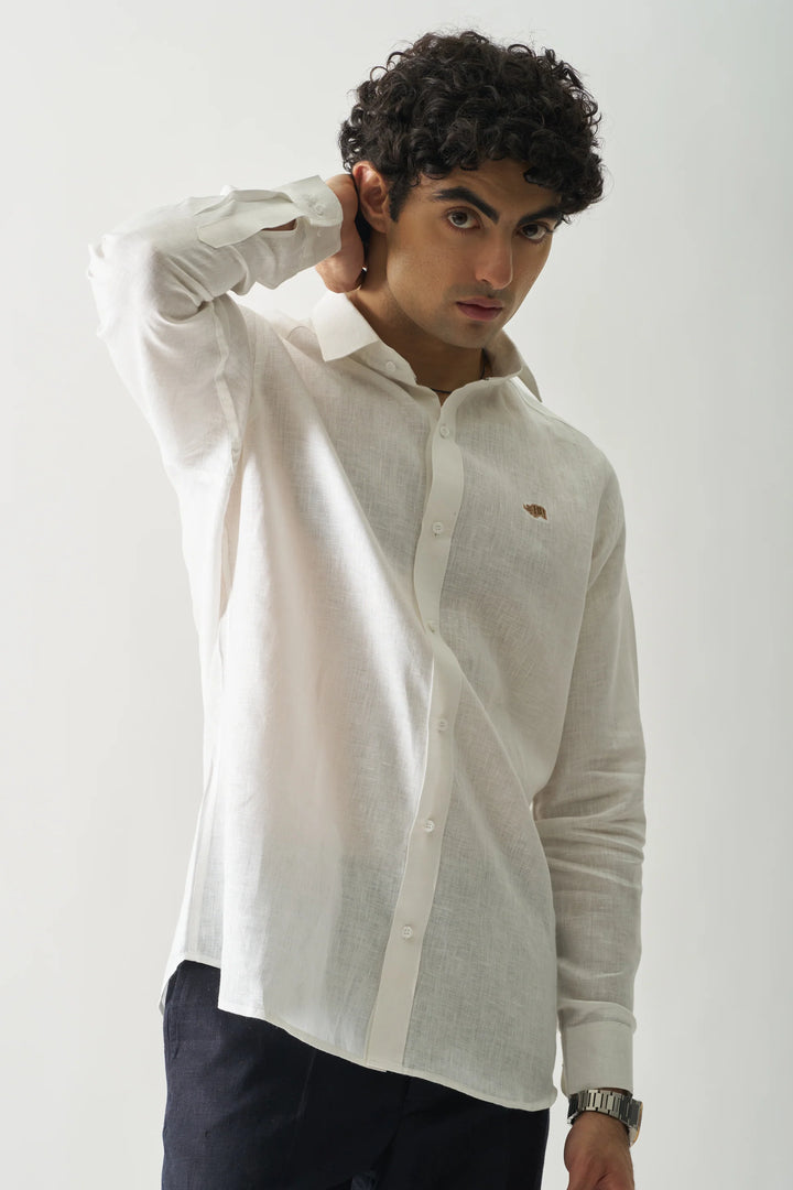 White - Rozzana Full Sleeve Pure Linen Shirt