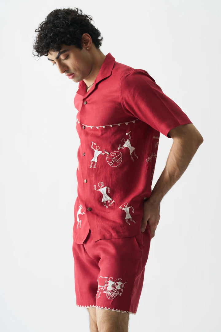 Tribal Tales - Hand Embroidered Pure Linen Unisex Co-ord Set