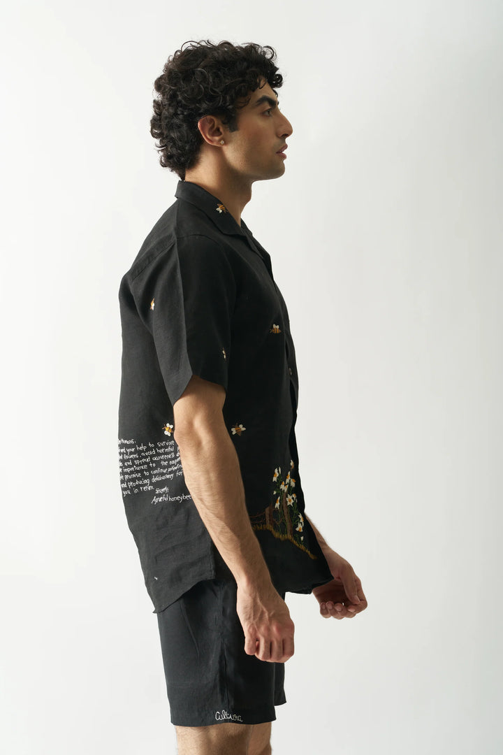 Buzzing Bees - Hand Embroidered Pure Linen Unisex Co-ord Set