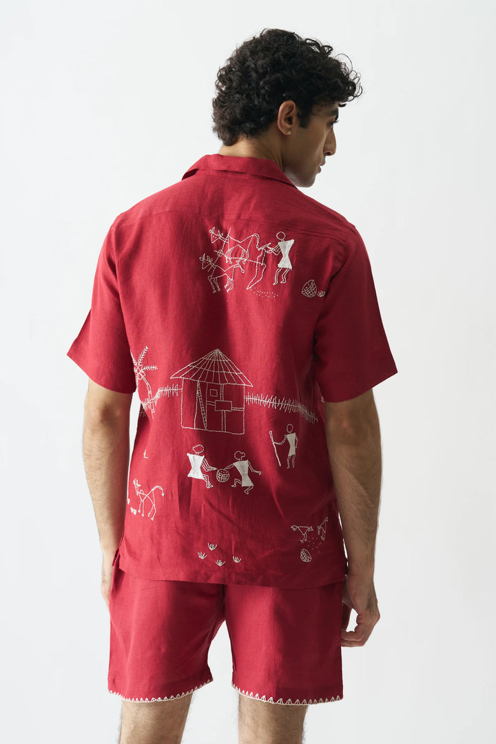 Tribal Tales - Hand Embroidered Pure Linen Unisex Co-ord Set