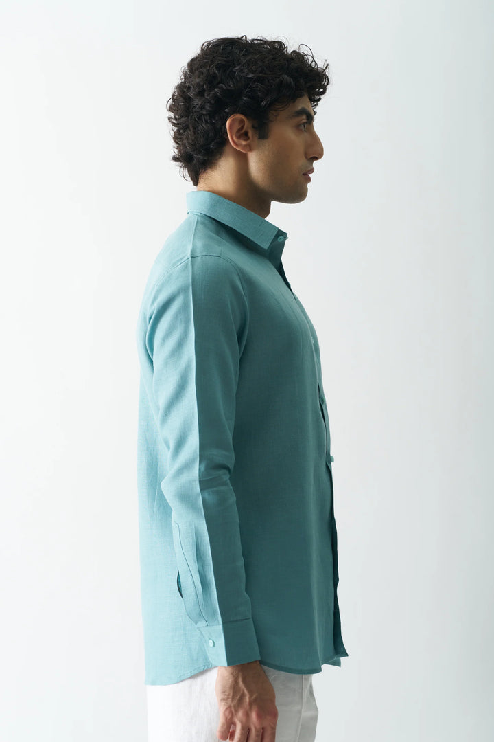 Deep Teal - Rozzana Full Sleeve Pure Linen Shirt
