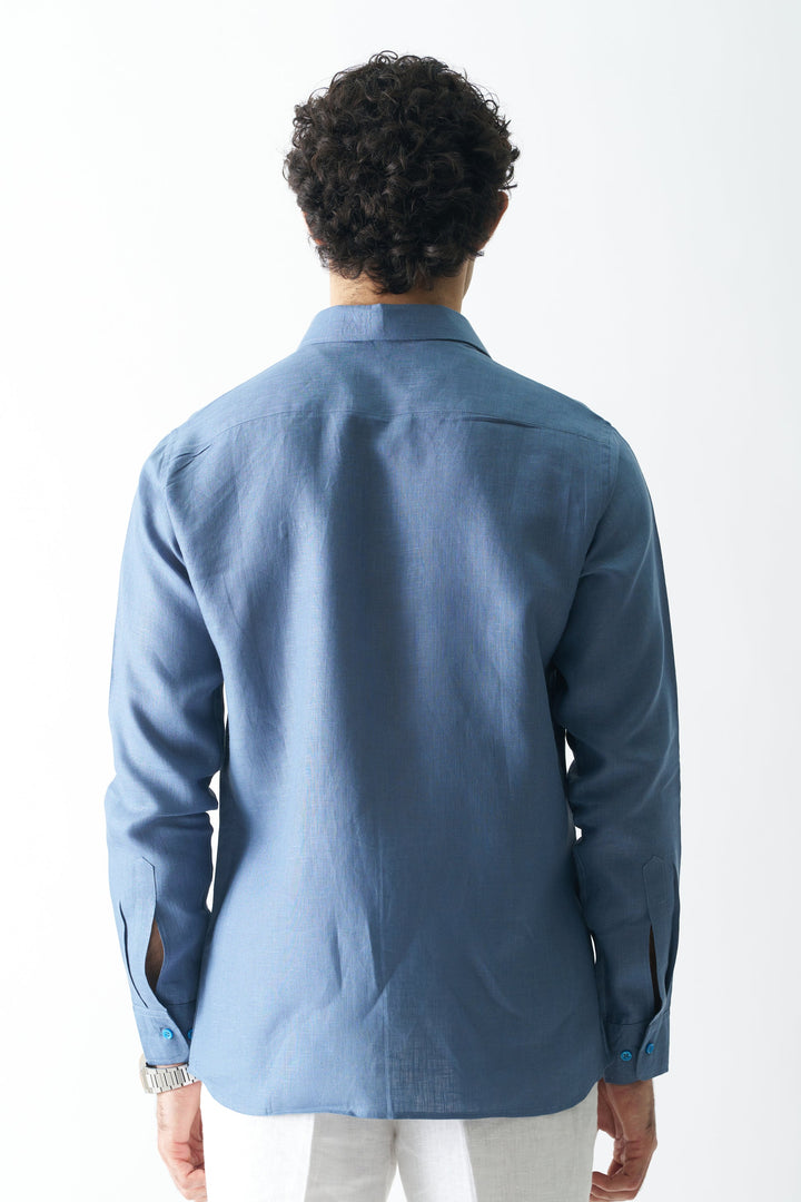Stormy Sea - Rozzana Full Sleeve Pure Linen Shirt