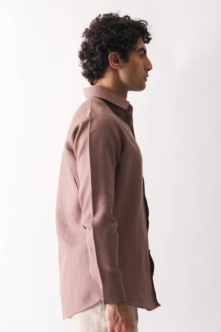 Coffee - Rozzana Full Sleeve Pure Linen Shirt