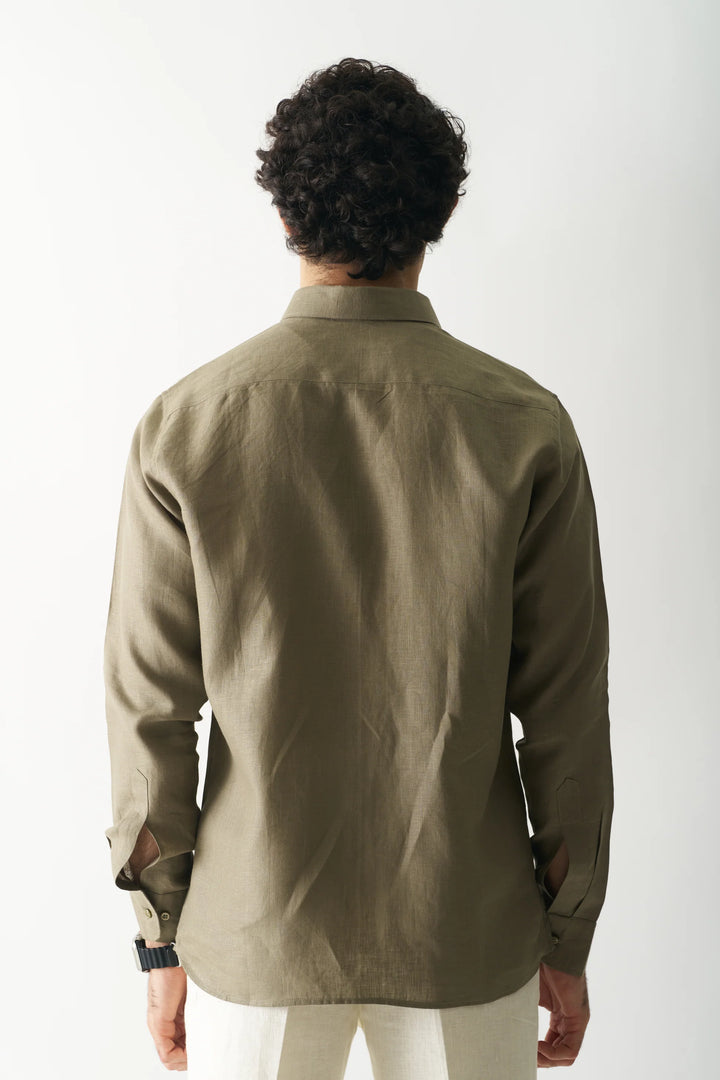 Light Olive - Rozzana Full Sleeve Pure Linen Shirt