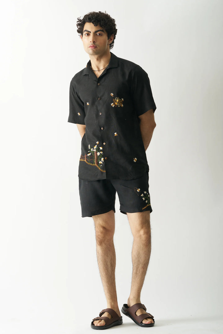 Buzzing Bees - Hand Embroidered Pure Linen Unisex Co-ord Set
