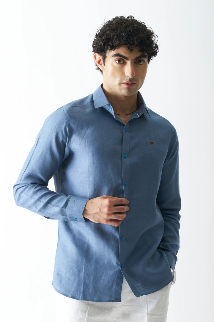Stormy Sea - Rozzana Full Sleeve Pure Linen Shirt