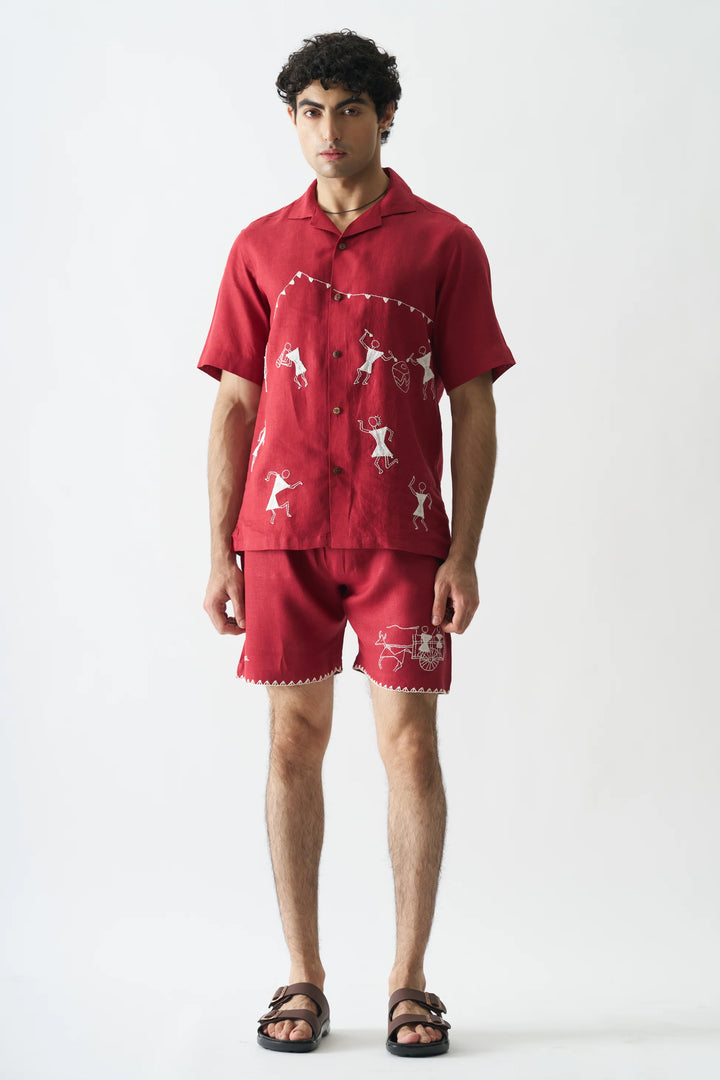 Tribal Tales - Hand Embroidered Pure Linen Unisex Co-ord Set